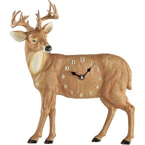 Collections Etc Lovely Deer Analog Hanging Wall Clock with Swinging Pendulum - Hand-Painted with Realistic Details and Impressive Antlers