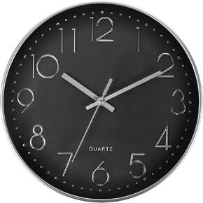 PATIKIL 12 Inch Wall Clock, Battery Operated Silent Non-Ticking Round Wall Clocks for Office Bedroom Decorative, Black Silver