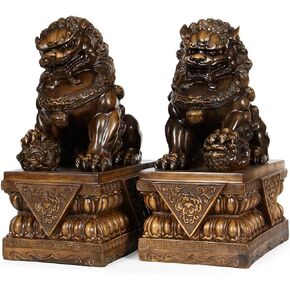 Large Size Wealth Porsperity Pair of Fu Foo Dogs Guardian Lion Statues,Best Housewarming Congratulatory Gift to Ward Off Evil Energy,Feng Shui Décor