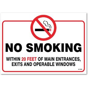 No Smoking Within 20 Feet of Building Sign, Large 10x14" Inch Vinyl Sticker, Indoor and Outdoor Use, Rust Free, UV Protected, Waterproof, Self Adhesive