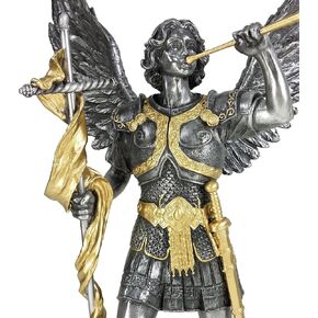 Veronese Design 13" Saint Gabriel Archangel Statue Holding Trumpet and Cross Cold Cast Resin Antique Pewter Gold Finish Angel Sculpture