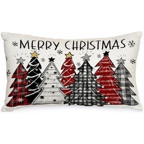 AACORS Christmas Pillow Cover 12X20 Inch Colorful Christmas Trees Snowflake Decoration Holiday Farmhouse Winter Pillow Case for Sofa Couch Decor （Red） AA210-12