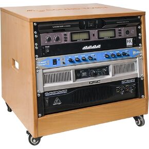Sound Town DIY Solid Baltic Birch Plywood Slanted 20U Studio Rack, Weathered Brown, with Rubber Feet, Casters (SDRK-20TB)