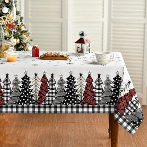 Horaldaily Christmas Tablecloth 60×84 Inch Rectangular, Christmas Trees Buffalo Plaid Black Washable Table Cover for Party Picnic Dinner Decor