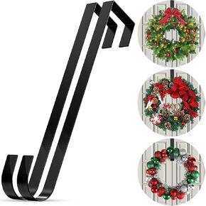 2 Pack 12" Wreath Hangers for Front Door, Metal Over the Door Single Hook, Wreath Door Hanger, Easter Halloween Christmas Decoration, The Over Door Wreath Hanger Decorates Indoor and Outdoor