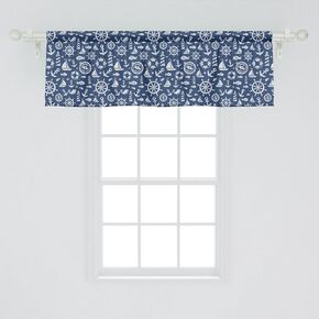 Ambesonne Sailboat Window Valance Pack of 2, Diagonal Hatched Nautical Elements Ship's Wheel Anchor and Marine Animals, Rod Pocket Curtain Valances for Kitchen Bedroom, 54" X 18", Blue White