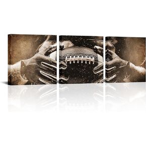 LyerArtork 3 Pieces Retro American Football Wall Art Canvas Prints Sepia Sports Athletes Vintage Framed Wall Decor for Boys Bedroom Home Gym Living Room Brown 12"x12"x3pcs