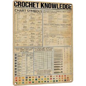 HYBLOM Vintage Crochet Knowledge Metal Tin Sign - Ultimate Crocheter's Cheat Sheet Poster - Gift for Crochet Lovers, Women's Crochet Guide, Sewing Room Wall Decor 12x16 Inches