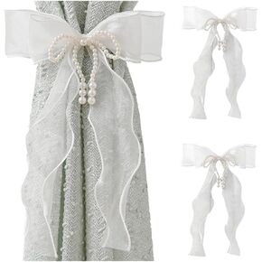 2 Pcs Bowknot Curtain Tiebacks, Butterfly Curtain Ties with Pearls, Sweet Bow Curtain Holdbacks Buckles for Home Decorative (Pink)