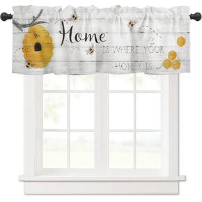 Bees Honey Window Valance Curtain Home is Where Your Honey is Bee Rustic Wood Grain Tier Curtain Blackout Rod Pocket Curtain Valances for Kitchen/Bedroom/Living Room/Bathroom, 1 Panel, 42 x 12 Inch