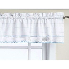 Sweet Home Collection Adirondack Cotton Kitchen Window Curtains Pair, Valance, White/Blue