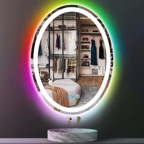 32 x 24 Inch Bathroom Oval Mirror with Lights Front & RGB Color Changing Backlit Oval Lighted Mirror for Bathroom Wall Oval Vanity Mirror with lights Anti Fog 32" Smart Light up Oval LED Mirror