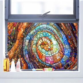 Window Privacy Film Stained Glass Window Clings 3D Decorative Static Cling Bathroom Frosted Decals Sun Heat Blocking Stickers for Home Door Room Covering 17.7"x39.5" (BH061)