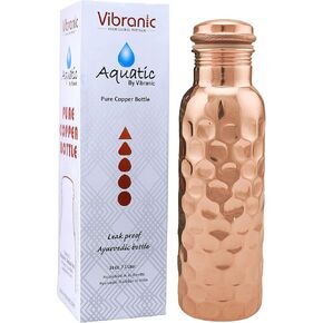 Aquatic Copper Water Bottle - 34oz | Ayurvedic, Diamond Hammered, Leakproof | Natural Health Benefits | Ideal for Sports, Fitness, Yoga.