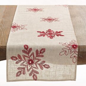 SARO LIFESTYLE 70197.R1690B Nivalis Collection Embroidered Snowflakes Table Runner, 16" x 90", Red