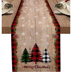 Christmas Table Runner 90 Inch Long Buffalo Plaid Christmas Trees Merry Xmas Dresser Cover Seasonal Winter Holiday Kitchen Dining Table Decorations for Indoor Outdoor Home Party Decor 13 x 90 Inch