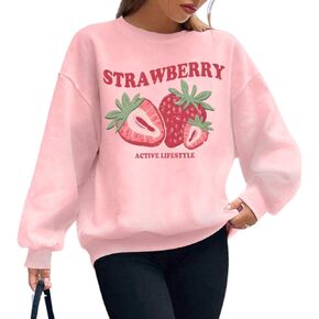 Cute Strawberry Graphic Sweatshirts for Women Kawaii Printed Crewneck Sweatshirt Aesthetic Womens Long Sleeve Shirts