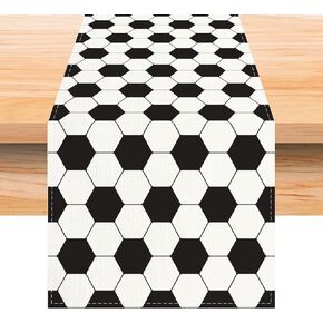 Linen White and Black Vintage Soccer Table Runner 72 Inches Long Soccer Table Decor Soccer Party Decoration and Supplies for Table