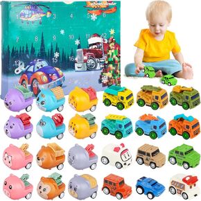 Advent Calendar 2024 for Kids, Christmas Countdown Calendar with 24 Surprise Pull Back Car Toys, Baby Advent Calendar Animal Vehicles Toys for 2 3 4 Year Old Xmas Gifts for Boys Girls Toddlers