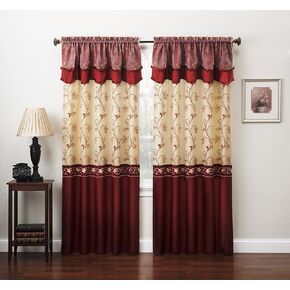 Fancy Collection Embroidery Curtain Set 2 Panel Drapes with Backing & Valance (110"x 84", Burgundy)
