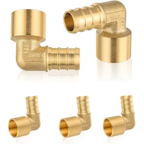 5-Pack PEX Fittings, 3/4" PEX x 1/2" Female Sweat Elbow, Brass Crimp Fitting for Pex Pipes, ASTM F1807