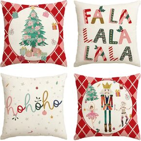 AVOIN colorlife Merry Christmas Nutcracker Red Throw Pillow Covers, 18 x 18 Inch Winter Holiday Party Cushion Case Decoration for Sofa Couch Set of 4
