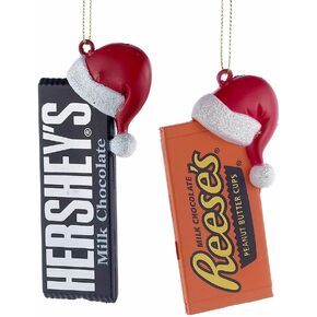 HERSHEY'S™ CANDY BAR WITH SANTA HAT ORNAMENT - 2 ASSORTED: HERSHEY'S™ AND REESE'S