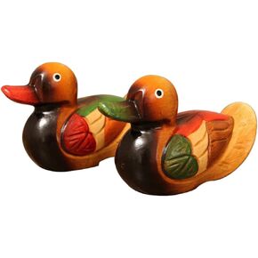 LIFKOME 2pcs Wooden Ducks Statue Wood Mandarin Duck Statue Chinese Mandarin Yuan Yang Love Birds Figurine Hand Carved Figures Feng Shui Love Animal Sculpture Wedding Gifts