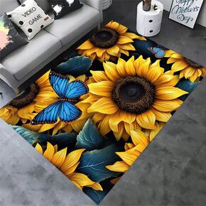 Sunflower Rug Artwork Floral Vintage Leaf Non Slip Sunflower Area Rug for Living Dinning Room Bedroom Office Modern Home Decorative 36x24 inches