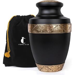 Items & Co Urn for Ashes Adult Male - Urn for Ashes for Women, Cremation Urns for Human Ashes, Ashes Keepsake, Burial Urns Adult Human Ashes - Solid, Wood, Ceramic, Metal, Grecian Black, Velvet Bag