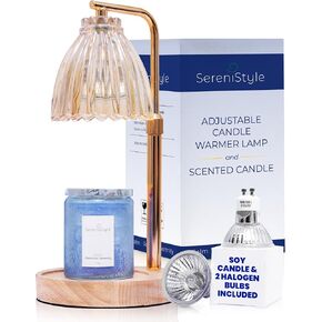 Candle Warmer Lamp with Timer and Dimmer, Candle Included - Elegant Home Décor Accent Candle Lamp Warmer with Adjustable Arm. Includes Scented Soy Candle for a Relaxing Ambiance (Amber)
