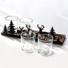 Advent Votive Candle Holder Set, Includes 1 Candle Tray & 4 Candle Holders Christmas Advent Table Centerpiece Decorations Indoor