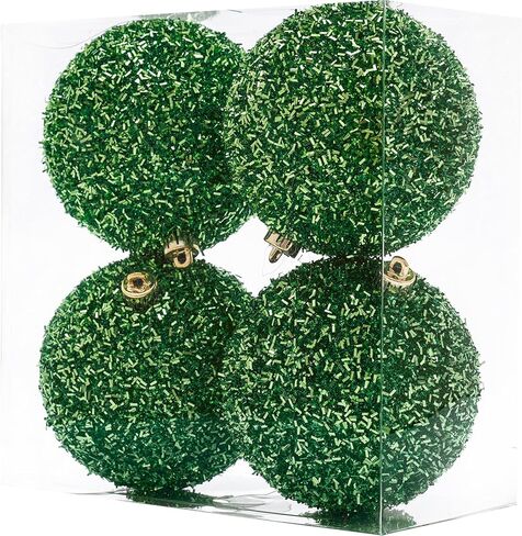 Christmas Balls Set of 4 Green 4.25 Inches Large Shatterproof Xmas Tree Ornaments Holiday Wedding New Year Party Decoration Hooks Included in Saudi Arabia