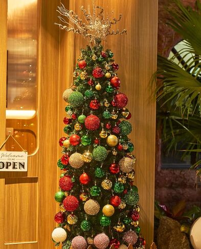 Christmas Balls Set of 4 Green 4.25 Inches Large Shatterproof Xmas Tree Ornaments Holiday Wedding New Year Party Decoration Hooks Included in Saudi Arabia