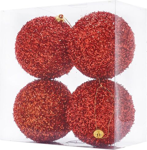 Christmas Balls Set of 4 Green 4.25 Inches Large Shatterproof Xmas Tree Ornaments Holiday Wedding New Year Party Decoration Hooks Included in Saudi Arabia
