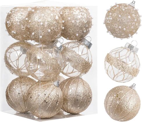 12pc 2.76" Champagne Christmas Ball Ornaments Glitter Christmas Ornaments Sequin Christmas Hanging Balls Pearls Christmas Ornaments for Christmas Tree,Party Wedding,Holiday Decor in Saudi Arabia