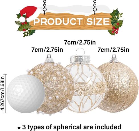 12pc 2.76" Champagne Christmas Ball Ornaments Glitter Christmas Ornaments Sequin Christmas Hanging Balls Pearls Christmas Ornaments for Christmas Tree,Party Wedding,Holiday Decor in Saudi Arabia