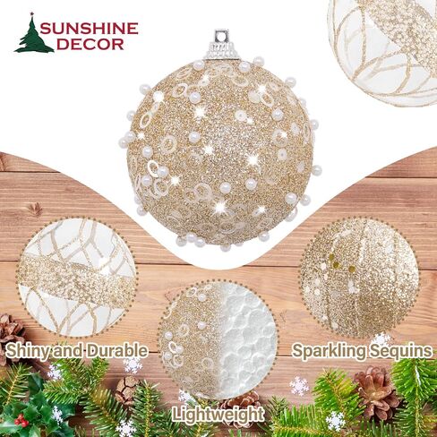 12pc 2.76" Champagne Christmas Ball Ornaments Glitter Christmas Ornaments Sequin Christmas Hanging Balls Pearls Christmas Ornaments for Christmas Tree,Party Wedding,Holiday Decor in Saudi Arabia