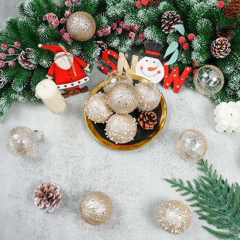 12pc 2.76" Champagne Christmas Ball Ornaments Glitter Christmas Ornaments Sequin Christmas Hanging Balls Pearls Christmas Ornaments for Christmas Tree,Party Wedding,Holiday Decor in Saudi Arabia
