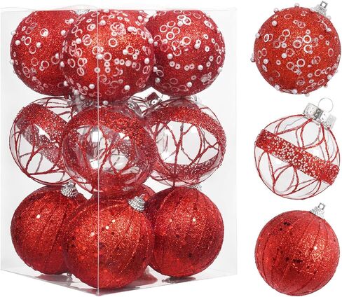 12pc 2.76" Champagne Christmas Ball Ornaments Glitter Christmas Ornaments Sequin Christmas Hanging Balls Pearls Christmas Ornaments for Christmas Tree,Party Wedding,Holiday Decor in Saudi Arabia