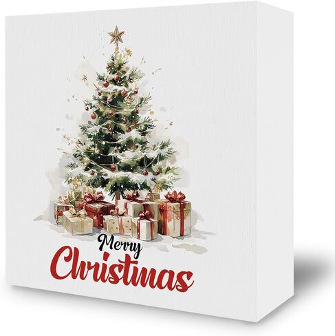 Pink Christmas Desk Decor Decorations - Winter Holiday Wooden Box Sign, Aesthetic Christmas Xmas Wood Block Plaque Box Sign for Girls Room Home Office Table Decoration, 5x5 Inches in Saudi Arabia