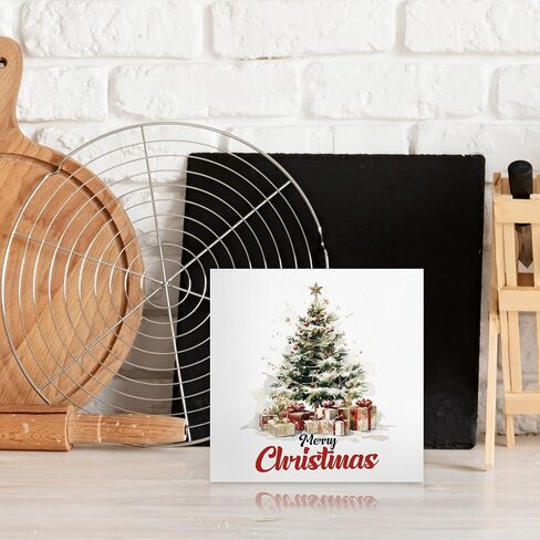 Pink Christmas Desk Decor Decorations - Winter Holiday Wooden Box Sign, Aesthetic Christmas Xmas Wood Block Plaque Box Sign for Girls Room Home Office Table Decoration, 5x5 Inches in Saudi Arabia