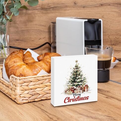 Pink Christmas Desk Decor Decorations - Winter Holiday Wooden Box Sign, Aesthetic Christmas Xmas Wood Block Plaque Box Sign for Girls Room Home Office Table Decoration, 5x5 Inches in Saudi Arabia