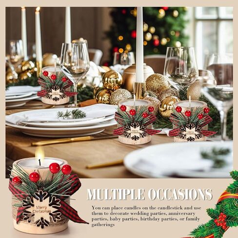 Uiifan 24 Sets Christmas Wood Tealight Candle Holder and Tea Lights Candles Set Decorative for Table Centerpiece Xmas Tealight Candles Bulk Candleholders Decor Gift (Wood Color) in Saudi Arabia