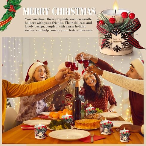 Uiifan 24 Sets Christmas Wood Tealight Candle Holder and Tea Lights Candles Set Decorative for Table Centerpiece Xmas Tealight Candles Bulk Candleholders Decor Gift (Wood Color) in Saudi Arabia