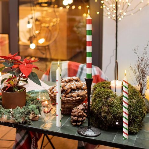 12 قطعة شموع عيد الميلاد المستدقة 10 بوصة أحمر أخضر شموع عيد الميلاد كاندي مخططة شموع مستدقة هدايا لتزيين الطاولة وحفلات العشاء in Kuwait