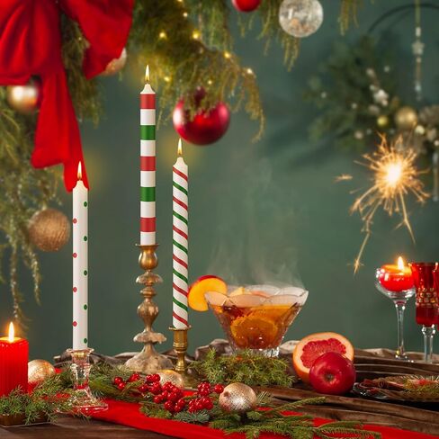 12 قطعة شموع عيد الميلاد المستدقة 10 بوصة أحمر أخضر شموع عيد الميلاد كاندي مخططة شموع مستدقة هدايا لتزيين الطاولة وحفلات العشاء in Kuwait