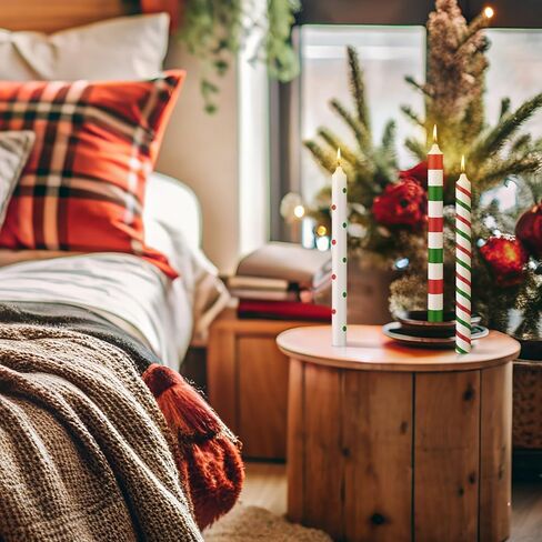 12 قطعة شموع عيد الميلاد المستدقة 10 بوصة أحمر أخضر شموع عيد الميلاد كاندي مخططة شموع مستدقة هدايا لتزيين الطاولة وحفلات العشاء in Kuwait