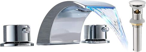 LED Faucet Waterfall Light Bathroom Sink Faucet Matte Black Widespread 8 Inch with Drain Assembly Pop Up Drain for Sink Three Hole Two Handle Vanity Modern Commercial Supply Lines in Saudi Arabia
