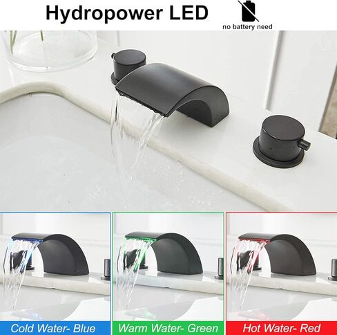 أدى صنبور الشلال ضوء الحمام بالوعة الحنفية ماتي الأسود على نطاق واسع 8 بوصة مع الجمعية استنزاف يطفو على السطح استنزاف لبالوعة ثلاثة حفرة اثنين مقبض الغرور خطوط العرض التجارية الحديثة in Kuwait